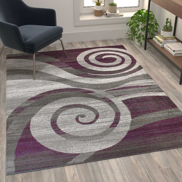 Flash Furniture Purple 5' x 7' Modern Swirl Pattern Area Rug OKR-RG1103-57-PU-GG - main